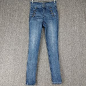 EXPRESS JEANS WOMENS BLUE SUPER HIGH RISE ANKLE LEGGING SKINNY DENIM PANTS SZ 2L